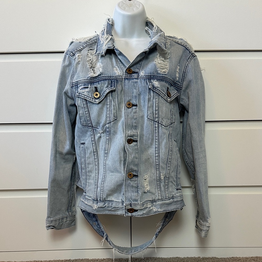 NSF Clothing Women's M Adams Distressed Light Wash Denim Jacket Made in USA $398